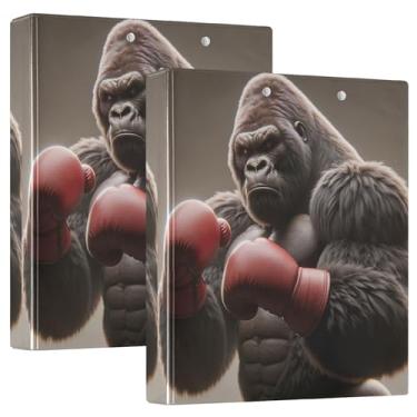 Imagem de Fichários Boxing Gorilla Grey de 3,8 cm, 3 anéis, 200 folhas, fofo, prancheta, floral, redondo, fichário de escritório, 31,5 x 27 x 6 cm, 1 pacote