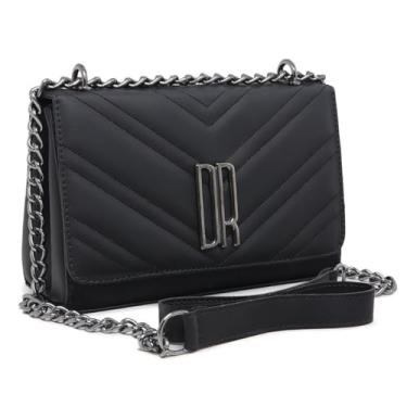 Imagem de Bolsa Feminina de Couro Sintético Preta, Alça de Corrente, Design em V com Fecho Metálico (preto)