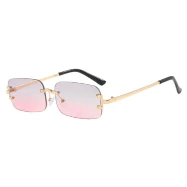 Imagem de HPIRME Óculos de sol de luxo, modernos, retangulares, sem aro, com hastes de metal, para dirigir, unissex, com proteção UV400 (dourado e rosa).