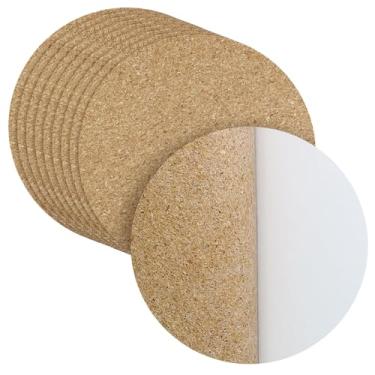 Imagem de Biaungdo 24 folhas de cortiça autoadesivas, folhas de azulejo de cortiça de 10 x 10 cm com suporte adesivo, folhas adesivas de isolamento redondo para porta-copos DIY, projetos de artesanato, festa de
