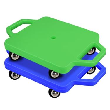 Imagem de 2 peças de prancha de scooter esportiva com alças placa de scooter sentado rodízios de plástico colorido placa de scooter de piso esportivo academia atividades internas ao ar livre equipamentos de