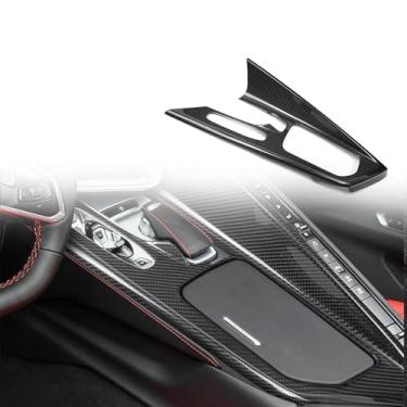Imagem de FINMOKAL Verdadeira fibra de carbono interior do console central do carro caixa de câmbio painel moldura guarnição compatível com Corvette C8 2020-2024 (preto)