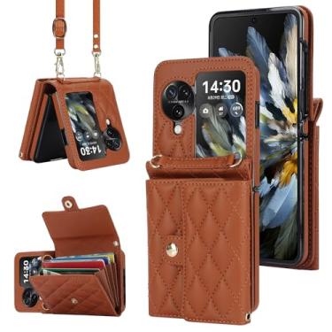 Imagem de Capa carteira flip Oppo Find N3 – Suporte de cartão com bloqueio RFID com fecho magnético, antiderrapante e proteção contra quedas, capa fólio de couro fina para uso diário, viagens e viagens (marrom)