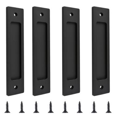 Imagem de MOROBOR Puxadores retangulares embutidos para porta deslizante, 4 peças de porta de armário de liga de alumínio com parafusos de montagem para porta deslizante de celeiro (180 mm)