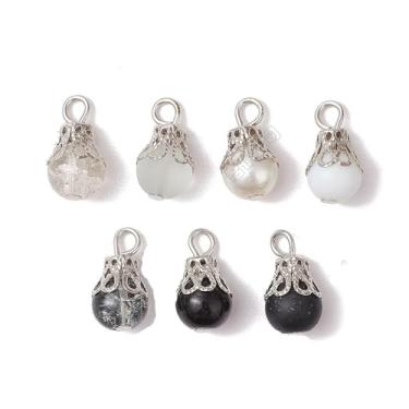 Imagem de Pingentes de vidro de cristal, 100 peças, estilos mistos, pingentes de gota de vidro, pingentes de cristal de lágrima, pendurados com tampas de contas, laço para brincos faça você mesmo, colares