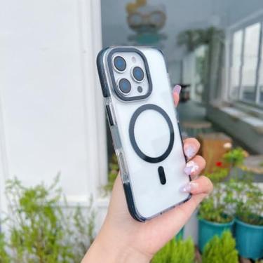 Imagem de Capa transparente de luxo com carregamento sem fio para iPhone 16, 15 Pro Max, 14 Plus, 13, 12 e 11 (para iPhone 15 Pro/Preta)