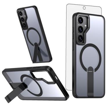 Imagem de Asuwish Capa de celular para Samsung Galaxy S24 FE 5G com protetor de tela magnético de vidro temperado e suporte rígido resistente à prova de choque acessórios S 24 EF AI S24FE 24S 24FE feminino