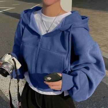 Imagem de Moletom Feminino Azul Marinho Com Capuz, Forrado Com Insfleece, Ajuste