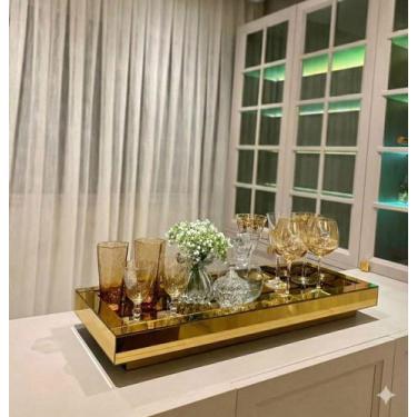 Imagem de Bandeja Decorativa Grande 60x30 Espelho Dourado Luxo - Inova Decor