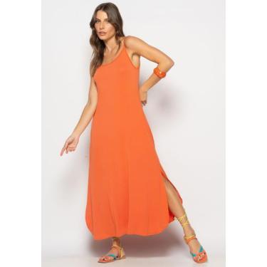 Imagem de Vestido Longo Alcinha Com Barra Arredondada E Bolsos Telha Salvatore, 