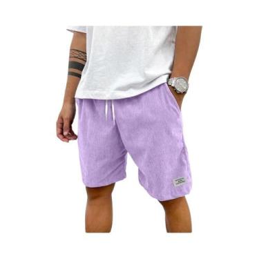 Imagem de Bermudas Casuais De Verão Em Corduroy Leve Para Homens, Cor Sólida, Mo
