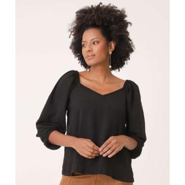 Imagem de Blusa Feminina Manga Princesa 7/8 Marisa-74476, Preto, M