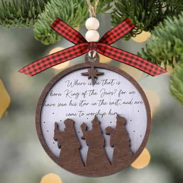 Imagem de Enfeites de presépio redondos multicamadas para pendurar árvore de Natal do nascimento de Jesus, ornamentos decorativos presentes para cristãos católicos