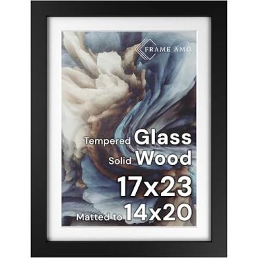 Imagem de Frame Amo Moldura para pôster de madeira maciça preta, 43 x 58, tapete branco para imagem de 35 x 50 cm, frente de vidro temperado, 3,8 cm de largura, 2,5 cm de espessura