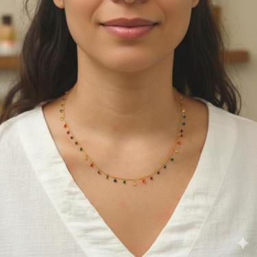 Imagem de Colar Rainbow em Ouro 18k com Pedrinhas Multicoloridas Pendentes - no-