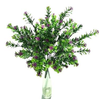 Imagem de Buquê de plantas verdes de plástico simulação casamento grama parede arranjos florais acessórios decoração falsa mesa casa (roxo escuro)