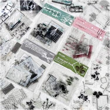 Imagem de Adesivos decorativos de fundo vintage PET transparente para artigos de diários de lixo, 80 peças de adesivos de scrapbook com moldura retrô para álbuns, diário, colagem, artes artesanais