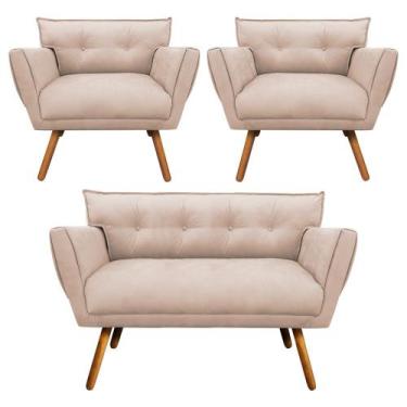 Imagem de Kit 1 Namoradeira 2 Lugares E 2 Poltronas Anitta Suede Pés Palito Cast