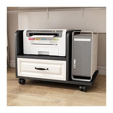 Imagem de Prático suporte de torre de PC com armazenamento, impressora móvel, CPU de carrinho de 2 camadas com gavetas e rodas, embaixo da mesa, para escritório em casa (preto, 76 x 46,5 x 45 cm)