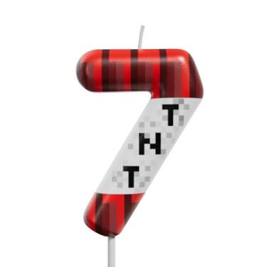 Imagem de Velas de aniversário com número vermelho e branco 0-9, velas de topo de bolo estilo pixel para crianças, aniversário, formatura, casamento e artigos de festa (TNT, 7)
