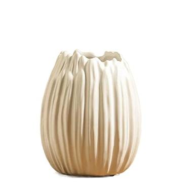 Imagem de Vaso moderno em forma de casca de ovo bonito porcelana ornamentos de arranjo de flores secas sala de estar, quarto, estudo, sala de chá, peças centrais decorativas de flores (branco)