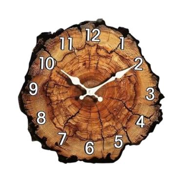 Imagem de Generic Relógio de parede de madeira com numerais arábicos, elegante e silencioso, com acabamento em madeira texturizada, ideal para pendurar na parede em, 30cm
