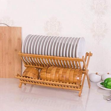 Imagem de Prateleira de cozinha - escorredor de pratos dobrável de bambu natural Suporte de secagem de pratos (tamanho: grade 16) (grade 16) ()