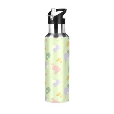 Imagem de Wassud Garrafa de água macia formas verdes de aço inoxidável garrafa de água esportiva com canudo garrafas de água isoladas copo portátil de viagem 623 g