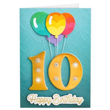 Imagem de Joli Coon Cartão de aniversário 3D com 10 assinaturas – Cartão 3D premium para o 10º aniversário com envelope FinePaper e adesivo de selo