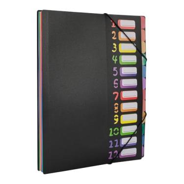 Imagem de Organizador de arquivos tamanho carta A4, multicolorido, 12 bolsos, expansível, organizador de pastas expansíveis, materiais de escritório (preto)