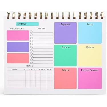 Imagem de Planner Semanal, Organizador de Tarefas e Hábitos, Layout Funcional com Prioridades, Design Colorido Setorizado, Espiral - 50 folhas