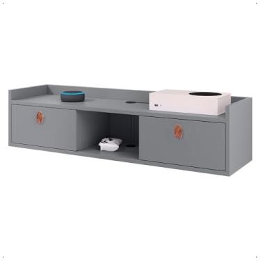 Imagem de Penteadeira Suspensa Moderna Com Toucador, Portas Duplas E Prateleiras Para ArrumaçãO No Quarto(Cinza)