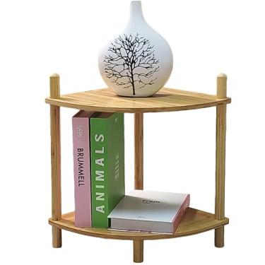Imagem de WooFawn Suporte de prateleira expansível de bambu, estante de canto, prateleiras de armazenamento de exibição com prateleiras abertas, para organização e armazenamento, sala de estar, escritório em