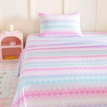 Imagem de MICORAL Jogo de lençol solteiro infantil, 3 peças de lençóis para meninos e meninas, lençóis de microfibra com estampa macia, jogo de cama infantil aconchegante, escamas de peixe coloridas