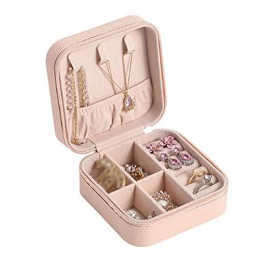 Imagem de Organizador de Armazenamento Caixa Jóias Pequeno Case Portátil Camada Única para Anéis Brincos Colares Meninas e Mulheres com Divisórios Removíveis Fechamento Zíper PU Premium Resistente ao Desgaste F