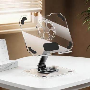 Imagem de Suporte giratório de acrílico para tablet de 360°, suporte de telefone de metal dobrável para mesa, design quadrado de futebol criativo, suporte universal portátil compatível com iPad, Huawei e todos
