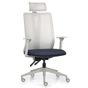 Imagem de Cadeira Escritório Giratória Presidente Flow F02 Base Cinza Sintético Azul - Lyam Decor