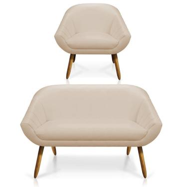 Imagem de Kit 01 Namoradeira 02 Lugares E 01 Poltrona Giovana Corino Bege Castanho