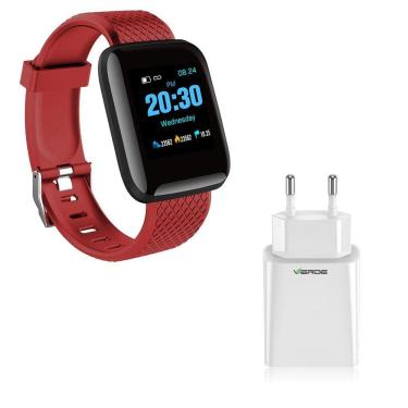 Imagem de Kit 1 Relógio Smartwatch Vermelho + 1 Base De Carregador