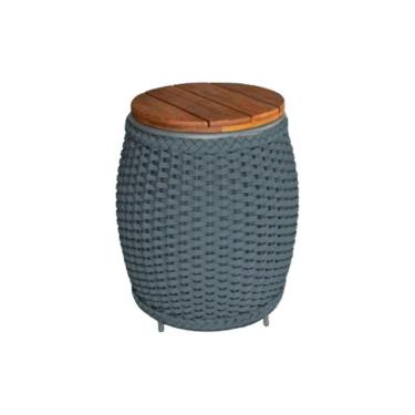 Imagem de Puff Mesa Garden Em Corda Náutica Base Em Alumínio Cinza E Tampo Em Madeira Cinza - Cor: Cinza