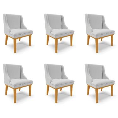 Imagem de Kit 6 Cadeiras Decorativas Sala De Jantar Base Fixa De Madeira Firenze Linho Cinza/castanho G19 - Gran Belo