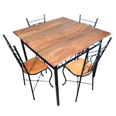 Imagem de Conjunto De Jantar Industrial Rústico: Mesa Quadrada + 4 Cadeiras Compactas Tamanho 90x90cm