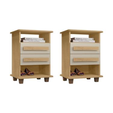 Imagem de Kit 2 Mesas De Cabeceira Turim 2 Gavetas Cinamomo-off White