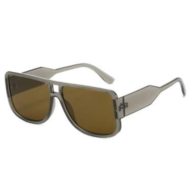 Imagem de Óculos de Sol Retrô com Armação Grande Femininos UV400, Lentes Degradê da Moda Masculina, Tendência Punk (Gary Tea)