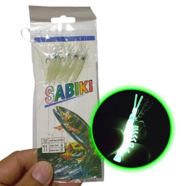 Imagem de Isca Artificial Pesca Sabiki Camarao 5 Fluorescente Lambari Robalo Tainha Mar Rio Lago Mangue Pescaria Esportiva Noturna