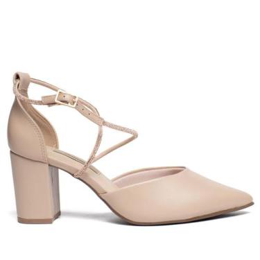 Imagem de Sapato Feminino Via Marte Scarpin Tiras Brilho Creme, Creme, 38