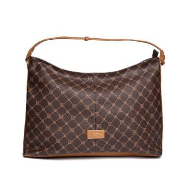 Imagem de Bolsa Feminina Rafitthy Tiracolo Grande Monograma Marrom, Marrom, Únic