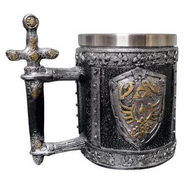 Imagem de Caneca Brasão Medieval 3D De Resina E Inox Com Alça Espada - GS
