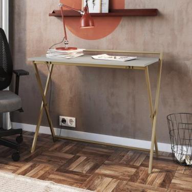 Imagem de Escrivaninha Mesa Escritório Dobrável P1022 94cm Industrial Dourado E 