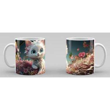 Imagem de Caneca Gatinho Fofo 3D Cerâmica Branca 325ml Premium - Livesub, Gato 2